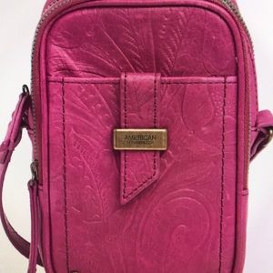 AMERICAN LEATHER CO. Essex Mulberry Tooled Leather Crossbody Bag, 5"W x7"H x 3"D